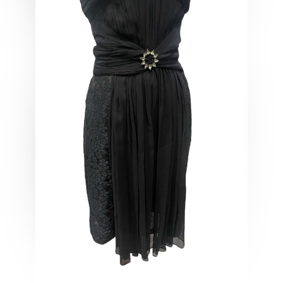 REDUX Charles Chang-Lima Black Silk Jewel Adorned Draped Lace Dress Size 6 - Picture 7 of 11